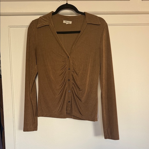 Madewell Metallic Rib Ruched Long-Sleeve Top - Picture 2 of 4